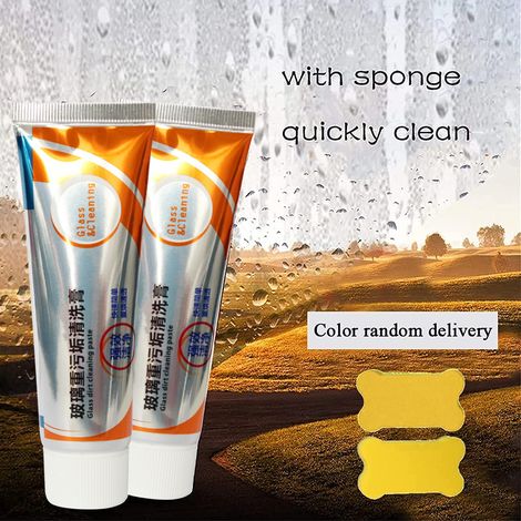Nettoyant Film Gras Pare-Brise Voiture Pâte Dégraissante Verre Anti-Traces Eau Calcaire Éliminateur Film Huile Carrosserie Kit avec Éponge (1/5)