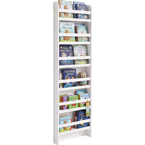 Relaxdays Bookcase, 6 compartments, books, toys, HxWxD: 200 x 55 x 10 cm, kids' room, MDF, children's bookcase, white (1/5)