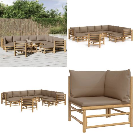 Salon de jardin 12 pcs avec coussins taupe bambou - Salon De Jardin - Mobilier De Jardin - Ensemble De Salon - Meubles De Jardin - Bambou - Home & Living (1/5)