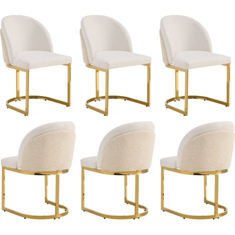 Lot de 6 chaises de salle à manger beige avec pieds métalliques dorés en tissu chenille (1/5)
