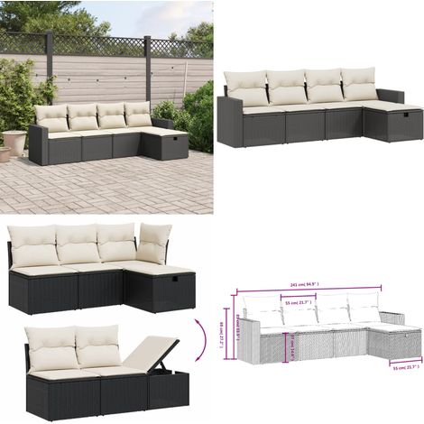 Set Divani da Giardino 5 pz con Cuscini in Polyrattan Nero - Poltrone da giardino - Cuscini da seduta