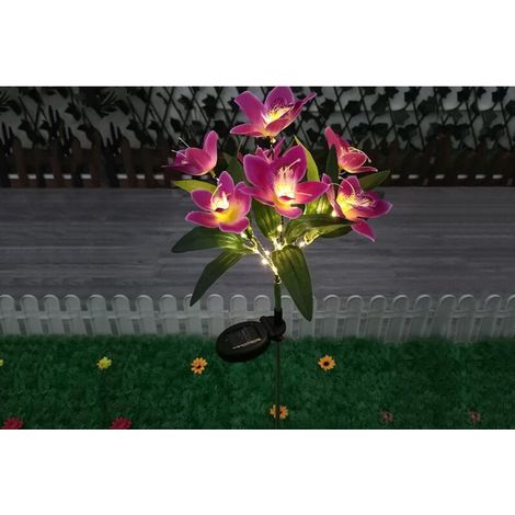 Lampe Solaire Fleur - Lampe Orchidée Solaire Étanche Pour Jardin - 70 Cm - 42 Led Chaudes - 2 V 150 Ma - 1,2 V 600 Mah - Violet (1/4)