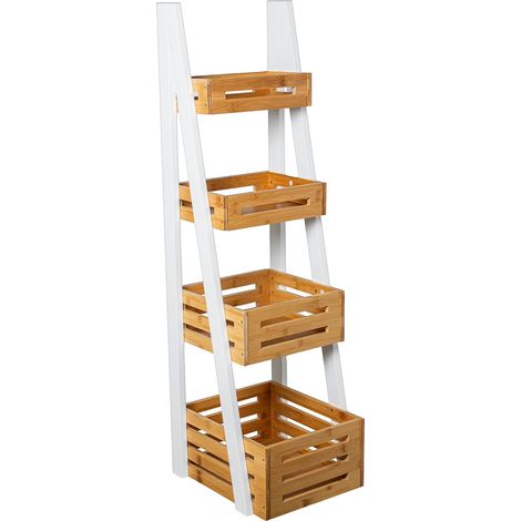 Étagère de Salle de Bain avec 4 paniers en Bois Blanc et Naturel 30 x 21 x 96 cm (1/5)