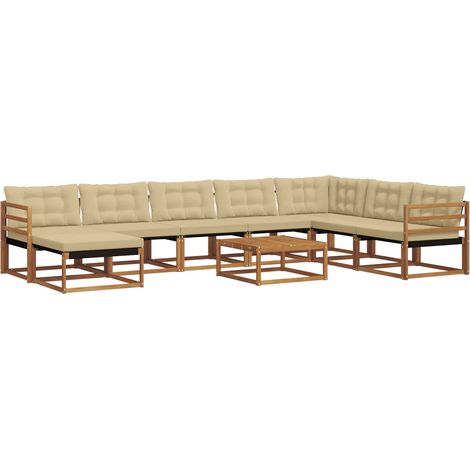 Outdoor Sofa Set 9 pcs Natural and Beige Solid Acacia Wood vidaXL (1/5)