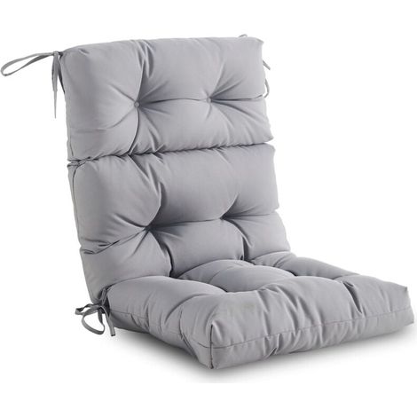 Coussin de chaise à dossier haut pour intérieur/extérieur – Assise/dossier en mousse haute résilience, imperméable et résistant aux intempéries, convient aux meubles d'extérieur, gris (1/4)