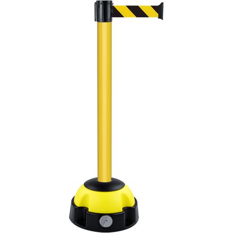 Poteau Alu Jaune laqué à sangle Jaune/Noir hachuré 5m x 50mm sur socle Balise - 2052191 (1/2)