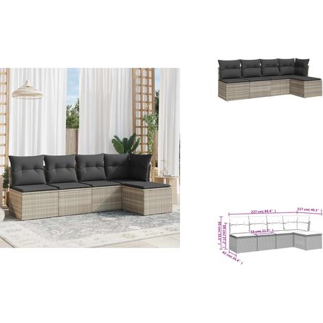The Living Store 5-tlg. Garten-Sofagarnitur mit Kissen Hellgrau Poly Rattan - Gartenmöbel (1/3)