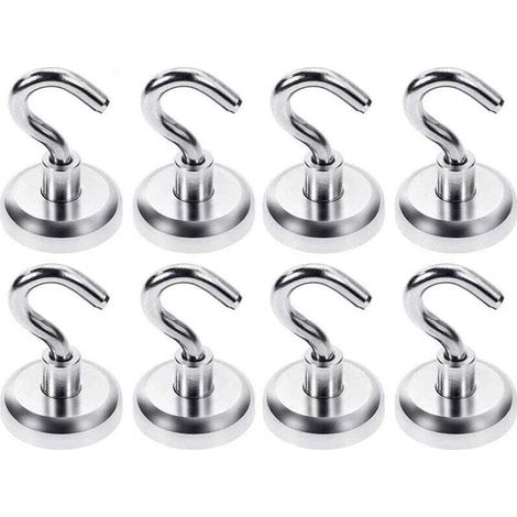 Crochets Magnétiques, Puissant Aimant Néodyme Force d’attraction de 18 kg, pour accessoires de cuisine, 25 mm, Lot de 8 (1/4)