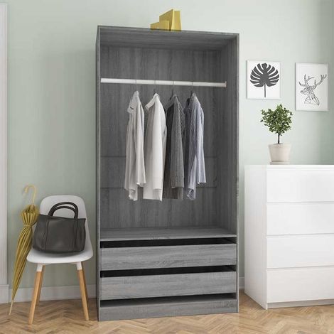 vidaXL Wardrobe Grey Sonoma 100x50x200 cm Engineered Wood (1/5)