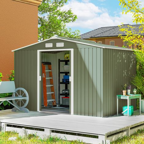 Abri de jardin avec portes coulissantes, 2,77 x 1,95 x 1,92 cm, métal, vert clair