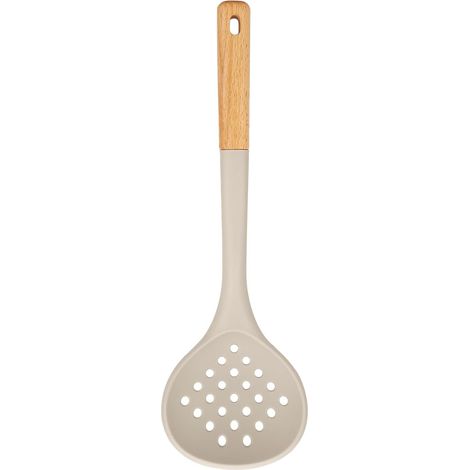 Küchensieb, große Schlitz-Schöpfkelle, hitzebeständig, BPA-frei, antihaftbeschichtet, ideal zum Abtropfen und Frittieren, 13,2 Zoll (Khaki)