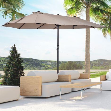 Outsunny Parasol de jardin exterieur parasol double rectangulaire 4,6L x 2,7l x 2,4H m avec ouverture fermeture manivelle, cadre en acier, toile 180 g/m², parasol pour balcon, piscine, marron (1/5)