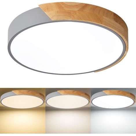 25-W-LED-Deckenleuchte, Einbau-Holzdeckenleuchte, dimmbar in drei Farben, grau, geeignet für Wohnzimmer, Schlafzimmer, Flur (1/5)
