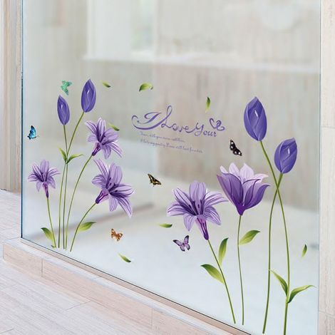 Purple wall sticker (160 x 85 cm)  Fleur-de-lis, plant, butterfly, tree branch  Self-adhesive wall sticker for living room, children's room, kitchen tiles, teenagers, adults (1/5)