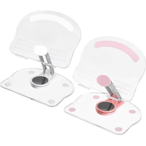 Lot de 2 supports de tablette en acrylique réglables, pliables, portables et rotatifs à 360°, blanc et rose, cadeau idéal pour le bureau ou la maison. (1/5)