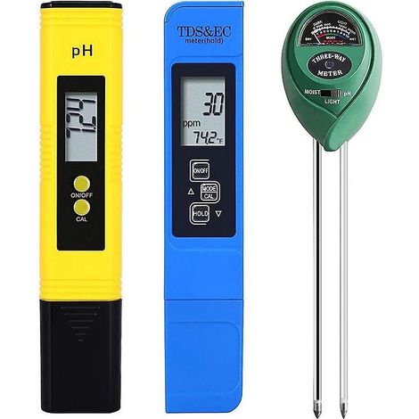 Kit numérique 3 en 1 pH-mètre/EC pour la maison, le jardin et la pelouse : pH-mètre, TDS-mètre (ppm) et testeur de pH/EC du sol. (1/5)