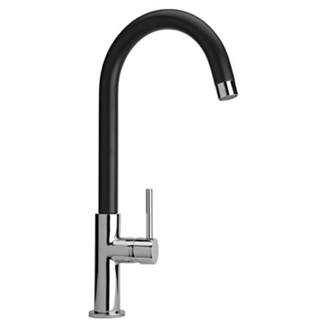 Rubinetto Miscelatore monoforo per lavello cucina Piralla serie Essenza con bocca alta orientabile 0ES00104YOB16 nero opaco e cromato (1/2)