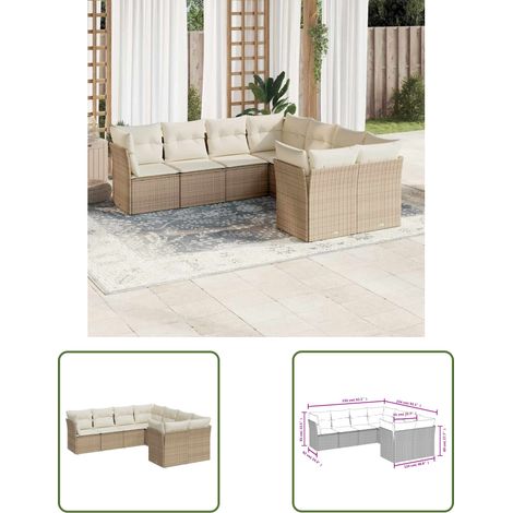 The Living Store 8-tlg. Garten-Sofagarnitur mit Kissen Beige Poly Rattan - Gartenmöbel - Outdoor Möbel - Rattan Sofa - Lounge Set - Gartenlounge (1/3)