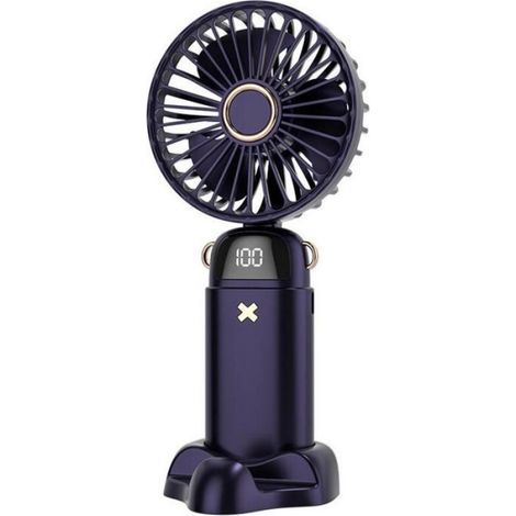 Ventilatore tascabile compatto, ricaricabile tramite USB. Ventilatore da tavolo pieghevole con display digitale – blu scuro. (1/5)