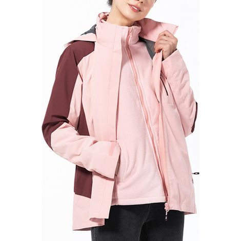 3-in-1-Bergsteigeranzug für Damen und Herren, wasserdichte und winddichte Jacke mit abnehmbarer Kapuze, Winter – Größe 2XL – Damen, Rosa