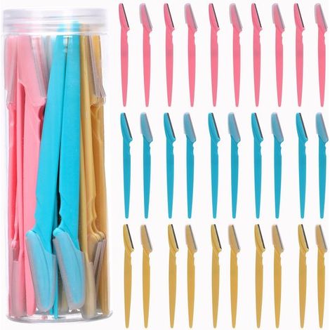 Lot de 30 rasoirs visage pour femmes, lames en acier inoxydable avec capuchon de protection, pour duvet et sourcils (1/5)