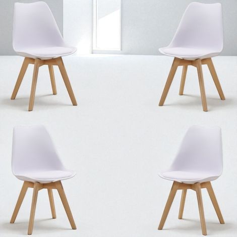 Sedia Kaira bianco con seduta ecopelle e gambe in legno - 4 pezzi (1/5)