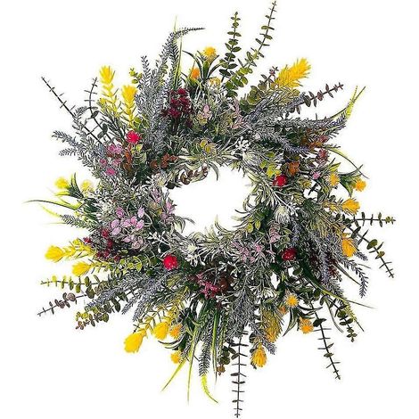 Couronnes de printemps pour porte d'entrée 45 cm (18 po) - Fleurs d'été, feuillage résistant aux intempéries, couronnes rondes toutes saisons (1/5)