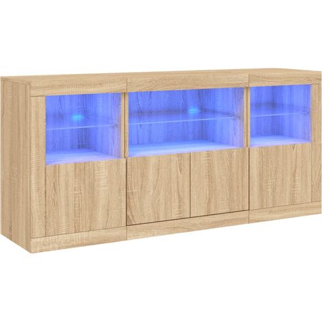 Aparador buffet cómoda armario mueble organizador cocina salón salón con luces LED sonoma 142,5 x 37 x 67 cm marrón 020029939