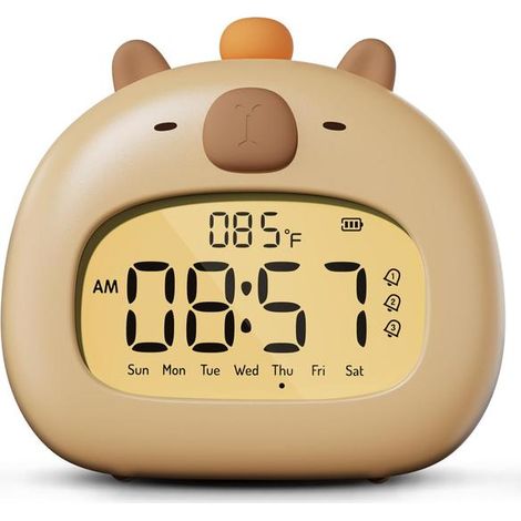 Réveil enfant Capybara avec veilleuse, rechargeable, réveil puissant, réveil numérique kawaii mignon pour la chambre, fonction snooze (1/5)