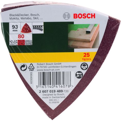 Lijas para lijadora Delta, grano 80, 25 unidades  BOSCH 2607019489