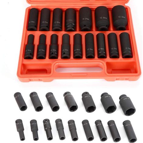 Senderpick – Jeu de douilles à choc 1/2" – 16 pièces 10-32 mm – Matériau chrome vanadium – Finition phosphate anti-rouille (1/4)