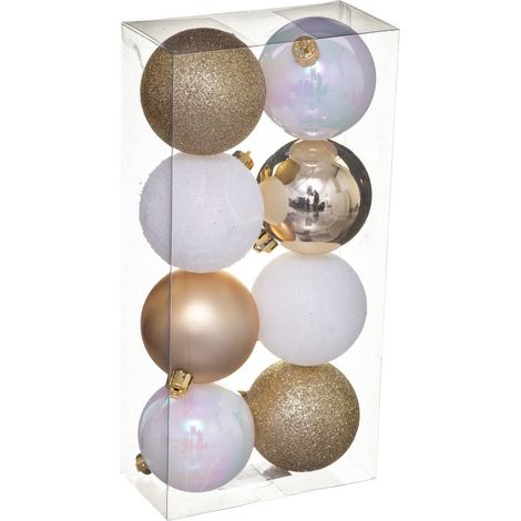Déco de sapin Lot de 8 Boules de Noël D 7 cm - Or et Blanc - Feeric Christmas