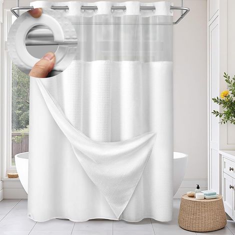 JSSEVN - Cortina de ducha sin ganchos con forro, cortina de ducha blanca con tejido de gofre para baño, 205,7 x 180 cm (alto x ancho) (1/5)