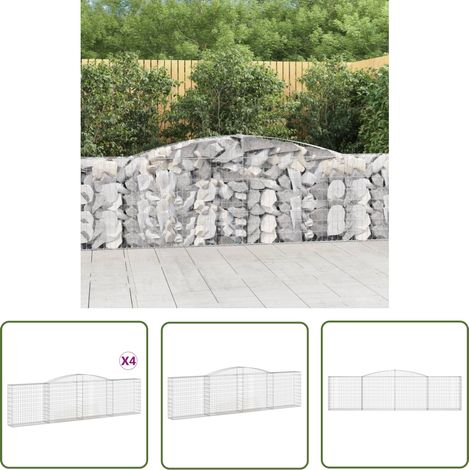 The Living Store Gabionen mit Hochbogen 4 Stk. 400x30x100/120cm Verzinktes Eisen - Gabionen - Gabionenwand - Gartendeko - Ziergarten - Zaun (1/5)