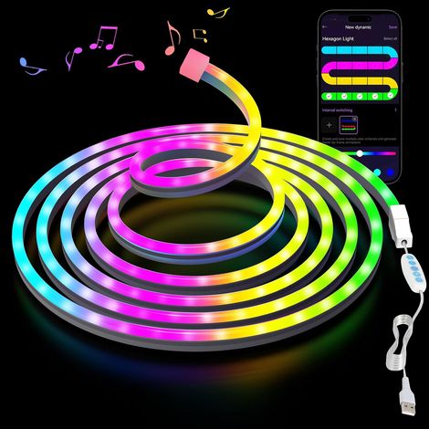 1 Ruban LED Néon 3m RGB, Contrôle App, Segmentable, Sync Musique, Déco Intérieur (1/5)