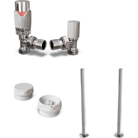 Talus Flair - Thermostatic Radiator Valve & Installation Kit - White Angled 15mm