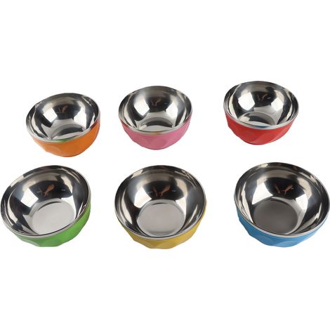 Lot de 6 bols en acier inoxydable coloré anti-brûlure pour salade et nouilles cuisine maison (15 cm) (1/5)
