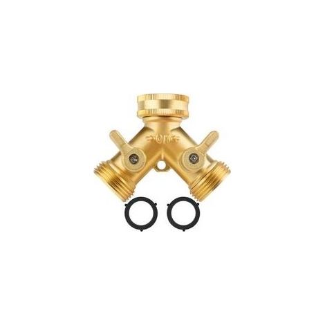 Robinet double pour machine à laver – Connecteur en Y 3/4' à 2 voies – Dérivation indépendante – Laiton résistant à la corrosion