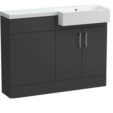 Wichnor Floor Standing Compact 2 Door Vanity Basin WC Unit with Polymarble Basin, 1100mm, Right Hand, Dark Grey