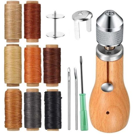 Kit de Couture pour Cuir, Polyvalent Aiguille Cuir Avec 8 faisceaux de fils, Ensemble d'outils de Couture à la Main,avec Fil Ciré, pour Coudre du Cuir et de la Toile (1/4)