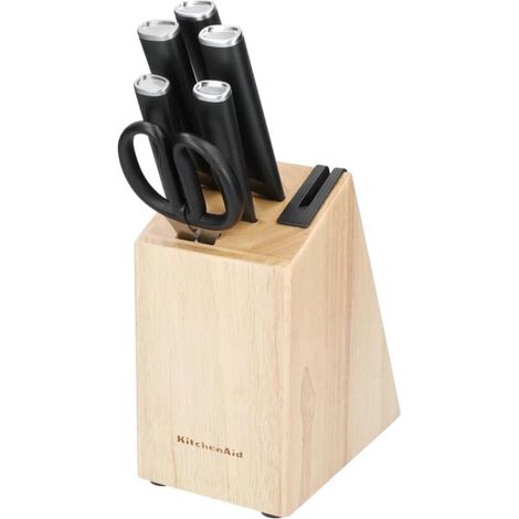 Ensemble de 6 couteaux avec bloc, couteaux de cuisine tranchants en acier japonais 420J2 et support en bois d'hévéa (1/5)