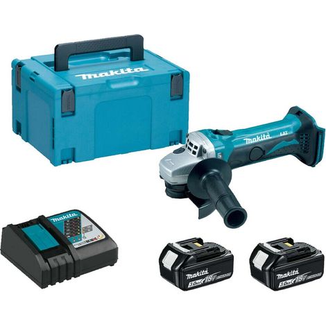 MAKITA DGA452RFJ Cordless 18V LXT 115mm Angle Grinder With 2x3Ah Batteries, Charger And MAKPAC 3 Set