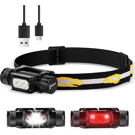 Linterna frontal LED recargable Sofirn H35R superbrillante con 1500 lúmenes, 5 modos de luz roja y blanca, carga USB-C, resistente al agua IP68, batería de larga duración para acampar. (1/5)