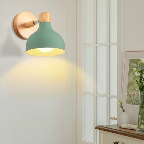 Applique Murale Interieur, Lampe Murale en Bois Métal, Luminaire Vintage Industrielle E27 pour Chambre Salon Couloir Vert (1/5)