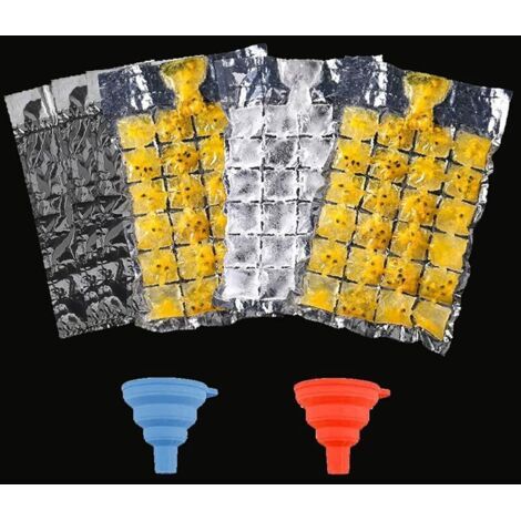 Pair 60 Pièces Sacs à Jetables à Glace Auto-Scellants pour Boissons Froides, 1440 Glaçons, Sacs à Glaçons avec 2 Entonnoir en Silicone, pour Whisky, Cocktails, Boissons, Barbecue, Voyages (1/5)