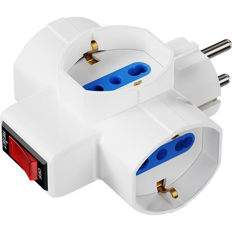 Triple Adaptateur de Puissance, Multiprise 3-en-1 avec Interrupteur on/Off, 3 Positions Universelles Schuko 10/16A, Schuko Fiche 2P+T 16A combinées aux Normes allemandes et françaises, 3500W (1/5)