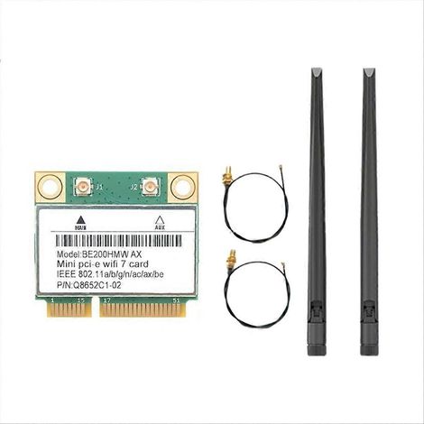 Adaptateur réseau sans fil WiFi 7 BE200 avec Bluetooth 5.4 tri-bande 2,4 GHz/5 GHz/6 GHz et antenne, offrant un débit de 8 774 Mbps. (1/5)