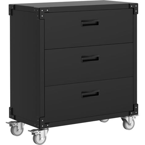 Armoire de rangement métallique à 3 tiroirs sur roulettes – Coffre à outils robuste et mobile pour atelier, garage, entrepôt ou bureau – Optimisée pour organiser outils et accessoires – Noir (1/5)