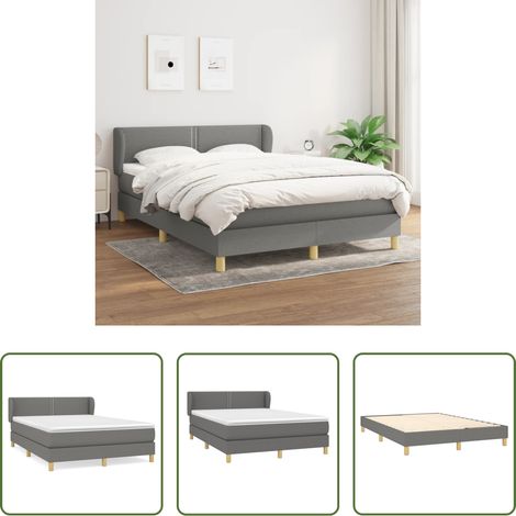 vidaXL Kopfteil - Boxspringbett mit Matratze Dunkelgrau 140x200 cm Stoff (1/5)