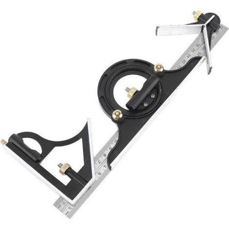 1 Combinaison équerre, acier inoxydable, alliage, réglable 300mm, mesure angle droit 45°, menuiserie (1/4)